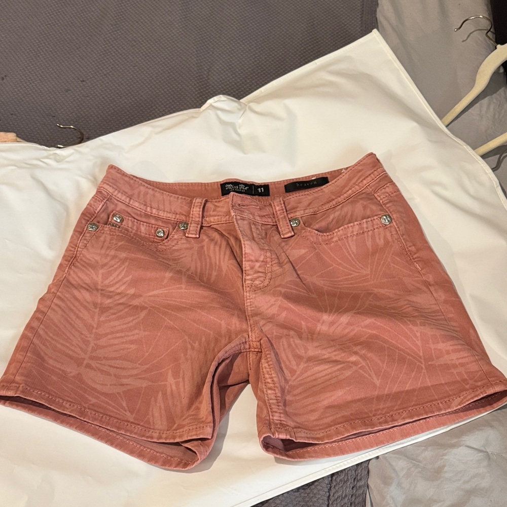 Miss Me,  Coral Leaf Pattern Jean Shorts